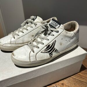 Golden Goose White Sneakers with Zebra Star Accent